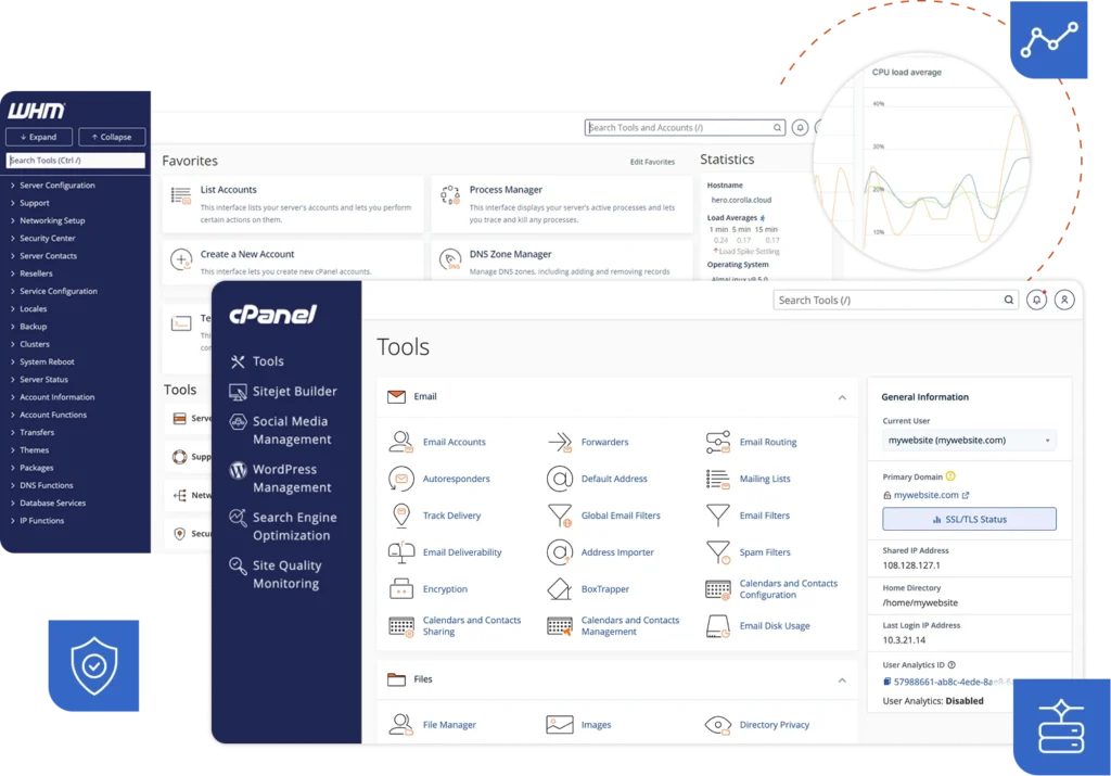 cPanel control panel home dashboard